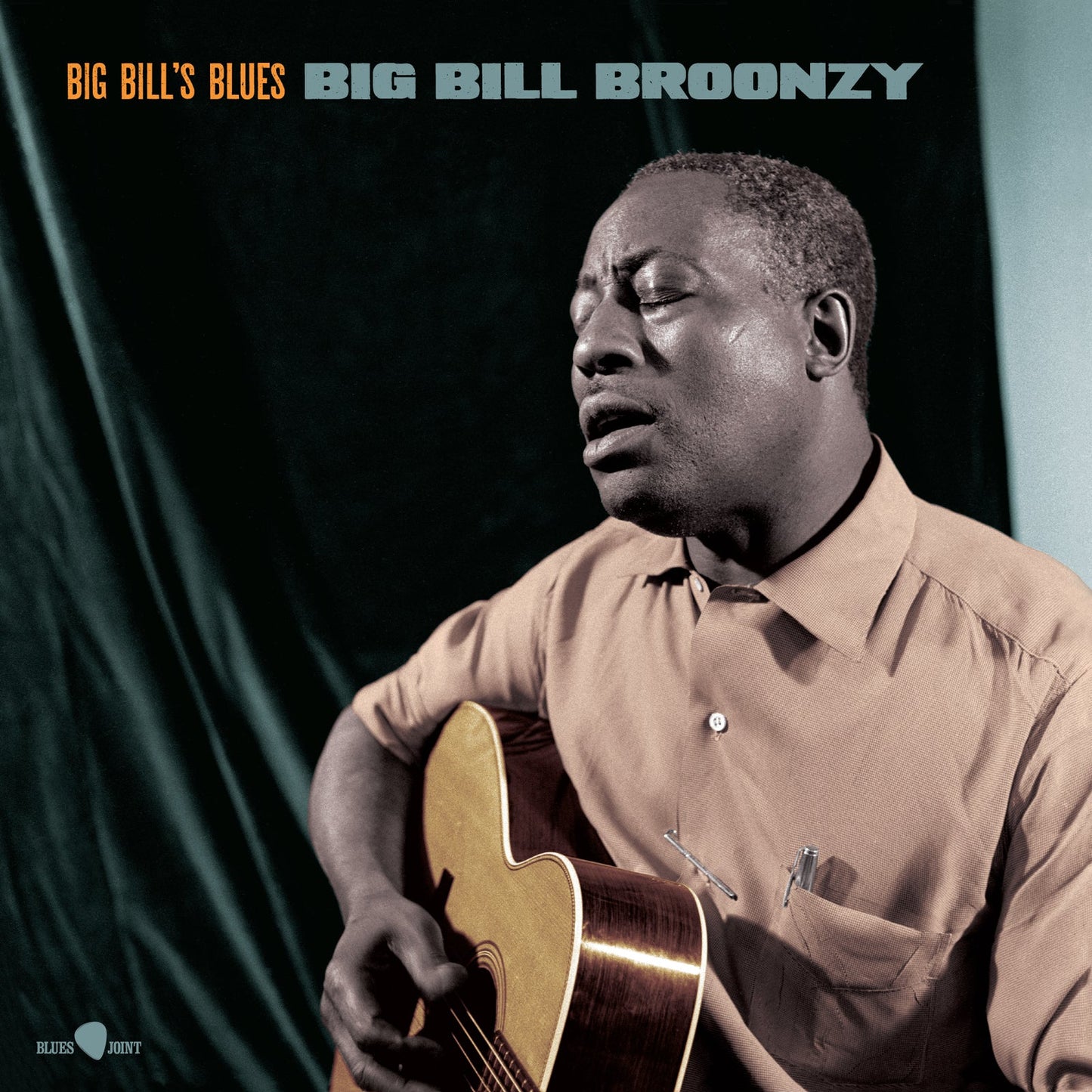 Big Bill Broonzy portrait on vinyl album cover, playing guitar.