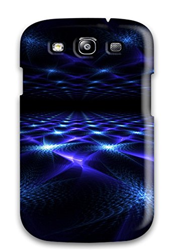 Phone case with a dark blue, abstract, glowing fractal design.