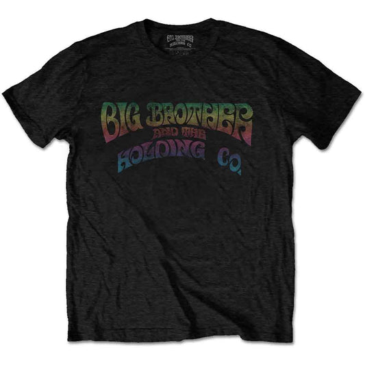Black t-shirt with colorful, vintage "Big Brother & The Holding Co." logo.