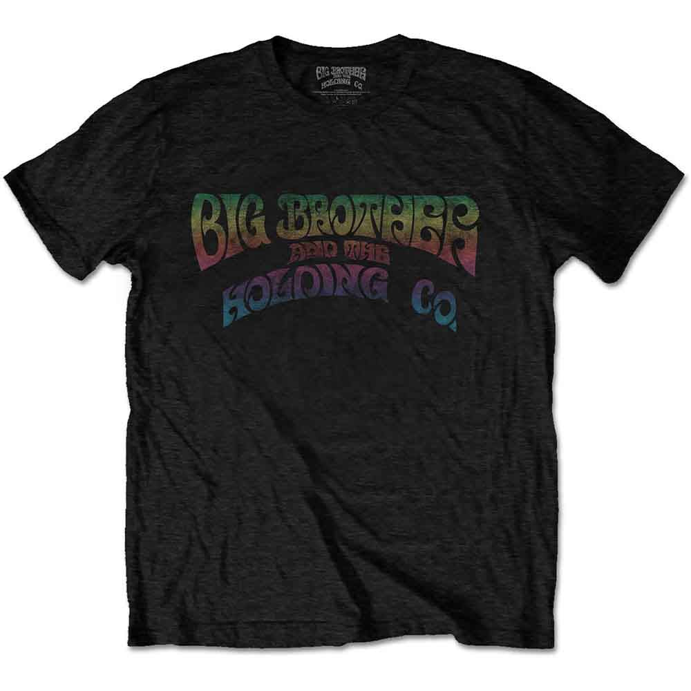 Black t-shirt with colorful, vintage "Big Brother & The Holding Co." logo.