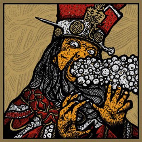 Stylized illustration of a figure with ornate headwear and many eyes.