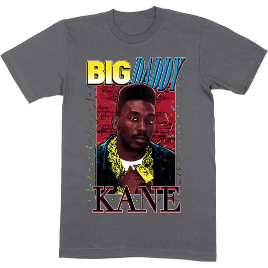 Charcoal grey t-shirt featuring a graphic print of Big Daddy Kane with gold chains.