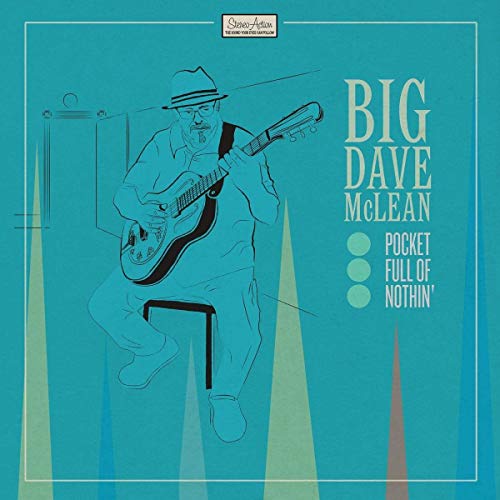 "Album cover with blue background, illustration of man playing guitar, and title text."