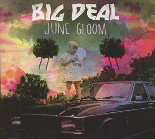 CD cover: girl with bubblegum stands on a vintage car, trees.