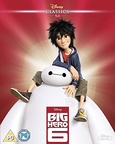 Boy and large white robot on “Big Hero 6” Blu-ray cover.