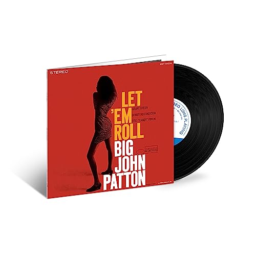 Red album cover with silhouette, next to a black vinyl record.