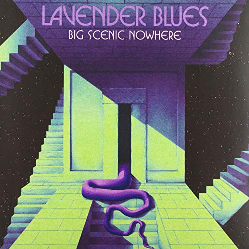 Album cover with surreal purple and green stairs and a purple snake.