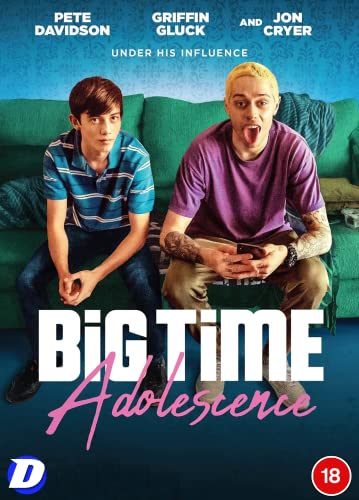 Two young men sit on a green couch on the Big Time Adolescence DVD cover.