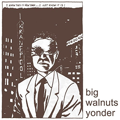 Brown and white illustration of a man in a suit with cityscape behind.