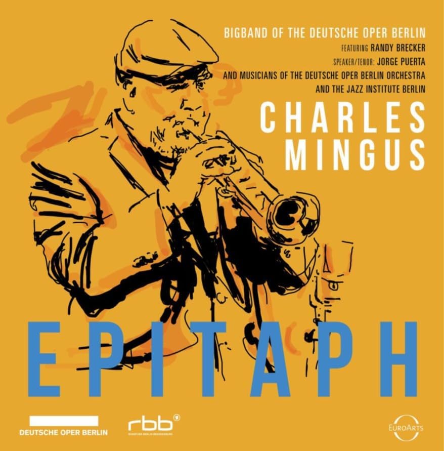 CD cover for Charles Mingus’ “Epitaph” featuring a sketched musician.