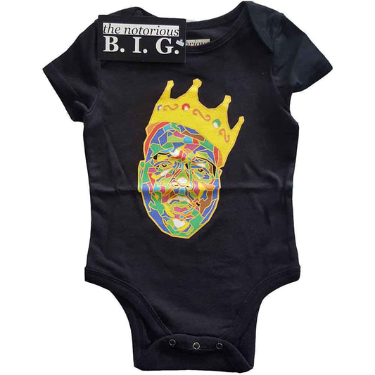 Black baby grow with colorful portrait of The Notorious B.I.G. and crown.