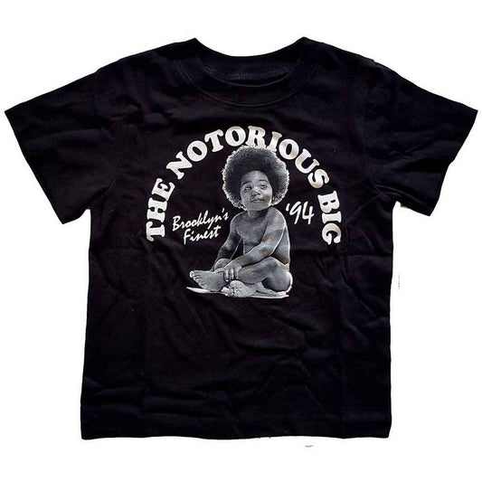 Black toddler t-shirt with a baby portrait and text graphic.