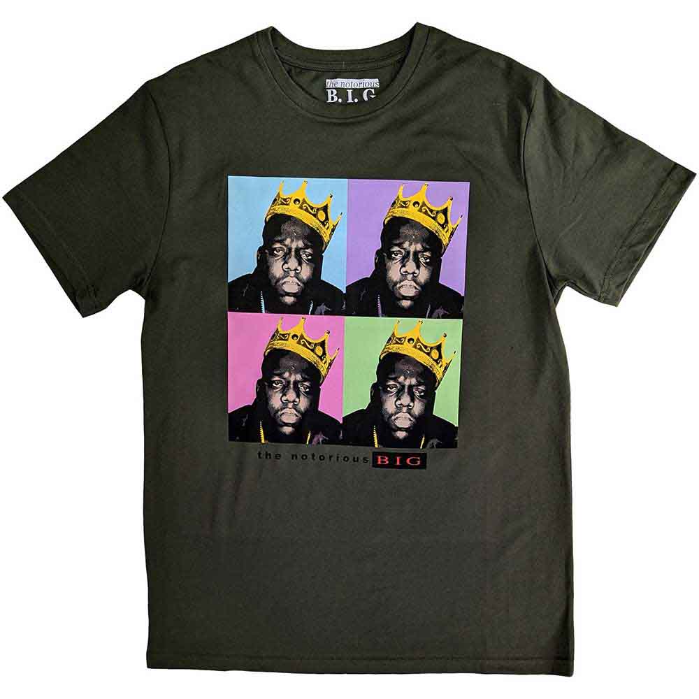 XX-Large black t-shirt with colorful pop art of Biggie Smalls wearing a crown.