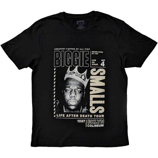 Black t-shirt featuring Biggie Smalls “Life After Death” tour artwork, size small.