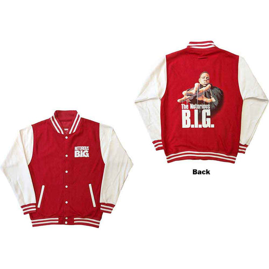 Black and white varsity jacket with "Reachstrings" and Biggie Smalls back print.