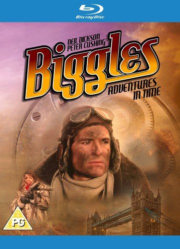 Biggles: Adventures In Time" Blu-ray cover featuring a pilot with goggles.