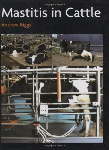 Book cover depicting black and white dairy cattle, with text “Mastitis in Cattle.”