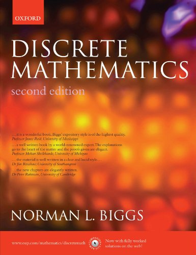 Textbook cover for "Discrete Mathematics," second edition, by Norman L. Biggs.