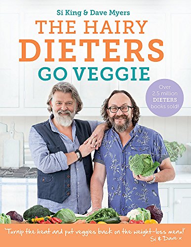 Cookbook cover featuring the Hairy Bikers with vegetables, titled “The Hairy Dieters Go Veggie.”