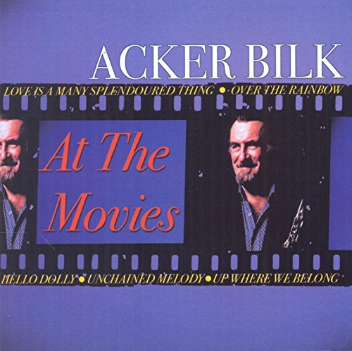 CD cover for "At The Movies" by Acker Bilk, featuring filmstrip imagery.
