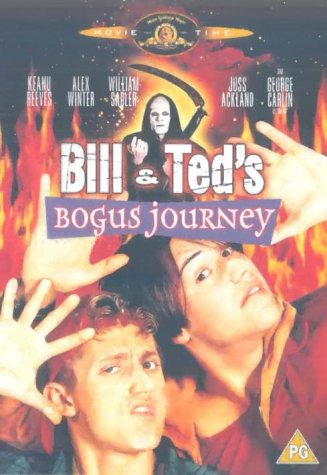 DVD cover for Bill & Ted's Bogus Journey featuring the two leads and Death.