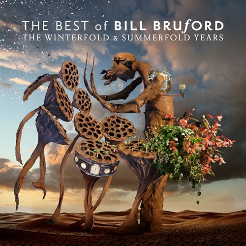 Album cover for Bill Bruford featuring surreal, organic figures and a stormy sky.