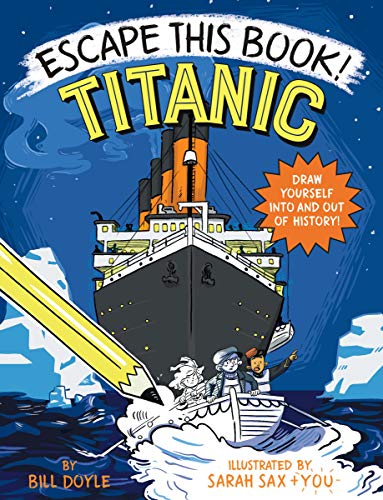 Book cover: "Escape This Book! Titanic" with illustration of the ship and people.