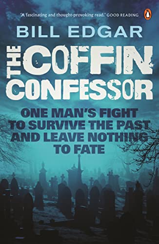 Book cover: “The Coffin Confessor” with a graveyard background.