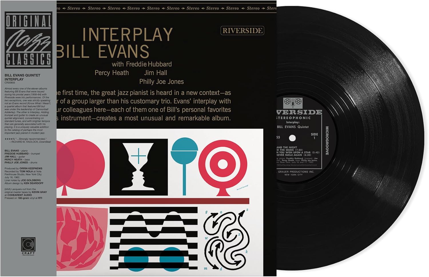 Bill Evans - Interplay" vinyl record cover, featuring a red and black design.