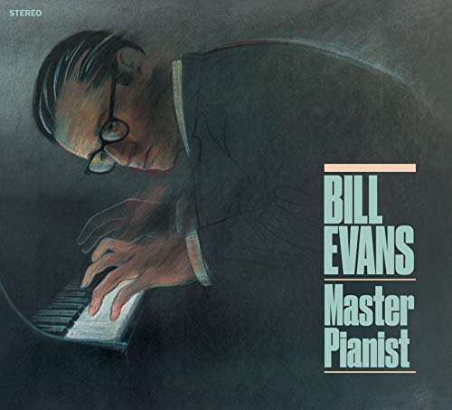 "CD cover art featuring a man playing piano, titled 'Bill Evans Master Pianist'."