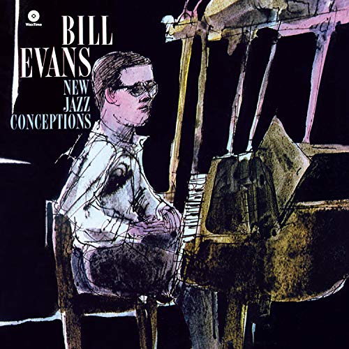 Bill Evans “New Jazz Conceptions” vinyl record cover with sketched portrait.
