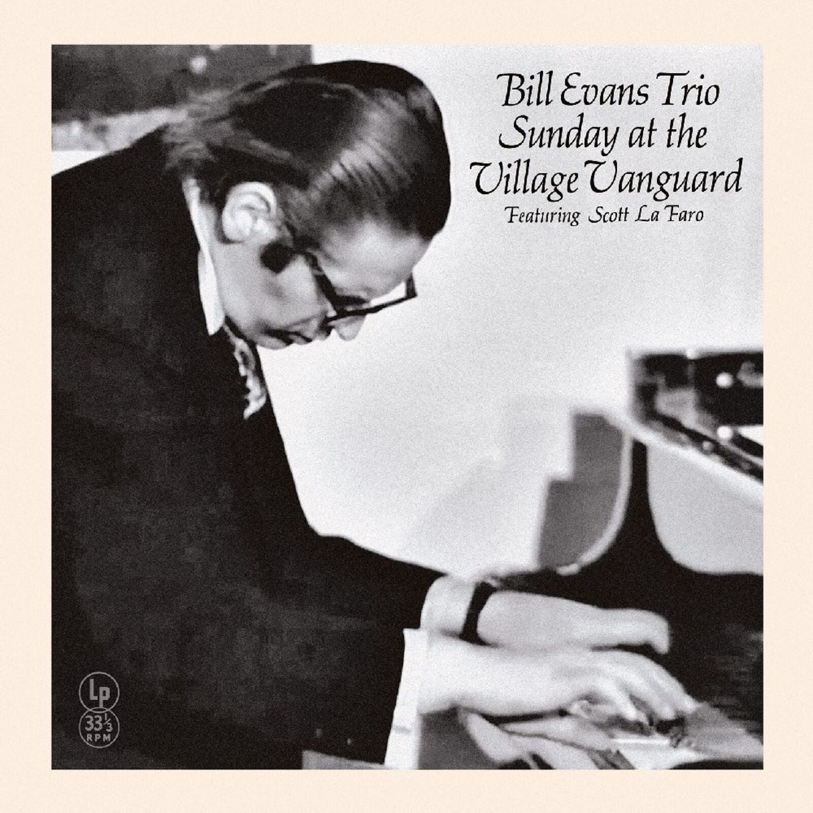 Black and white album cover featuring pianist Bill Evans at the piano.