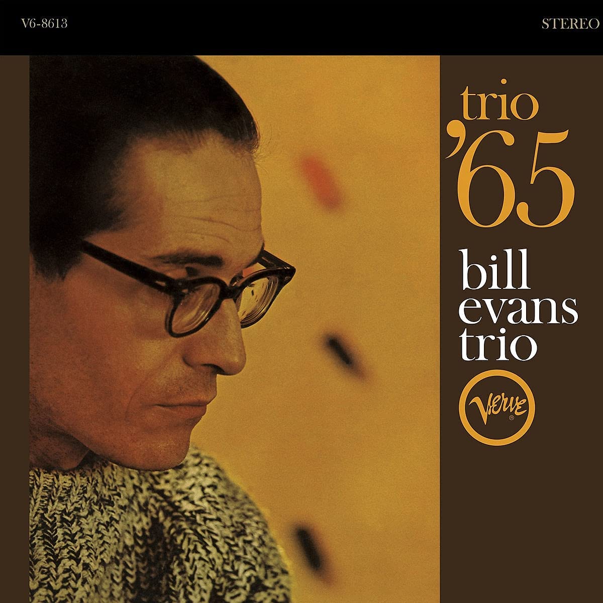 Bill Evans Trio '65 vinyl record cover with portrait of Evans.