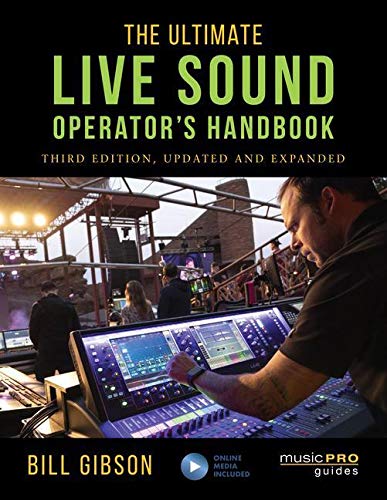 Book cover: "The Ultimate Live Sound Operator's Handbook" with concert stage image.