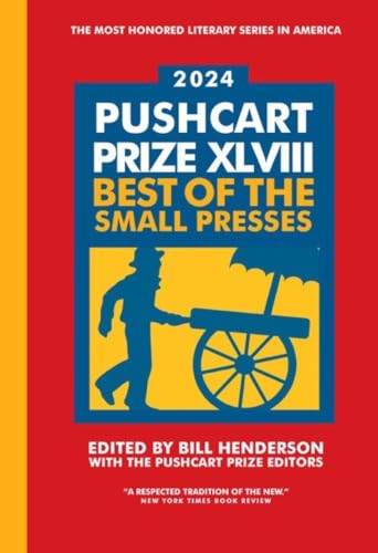 Red book cover with blue rectangle, illustration of a man pushing a cart.