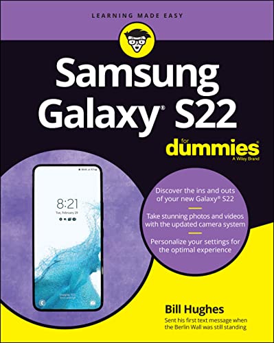 Book cover for "Samsung Galaxy S22 For Dummies" with phone image.