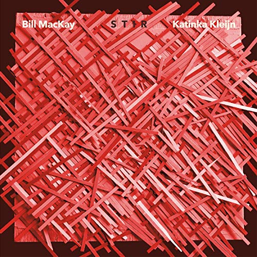 Red abstract art on a dark background with "Bill MacKay" and "Katinka Kleijn" text.