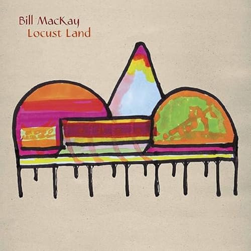 Locust Land" vinyl album cover with colorful, abstract painted landscape.