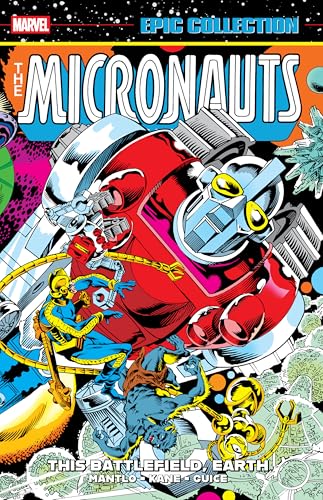 Comic book cover featuring robotic figures and a spaceship in space.