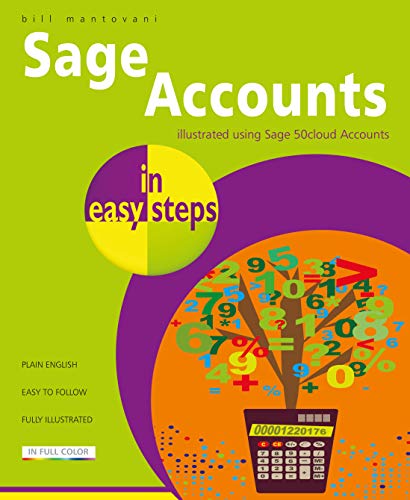 Book cover: "Sage Accounts in easy steps" with colorful charts and calculator.