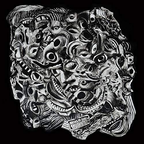 Black and white vinyl record cover with densely packed, distorted faces.