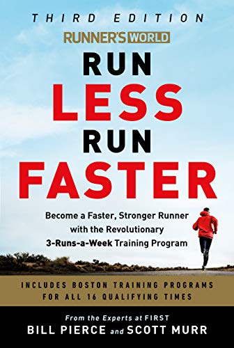 Book cover for Run Less Run Faster featuring a runner against a blue sky.