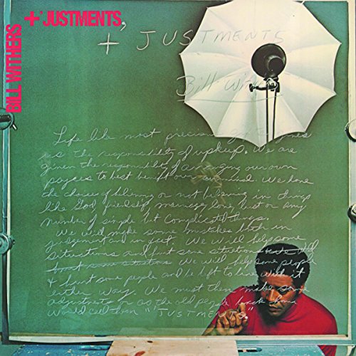 Bill Withers' "Justments" vinyl album cover: green chalkboard with writing and figure.