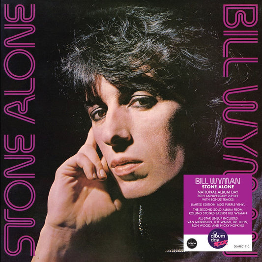 Bill Wyman’s “Stone Alone” vinyl album cover featuring a portrait of Wyman.