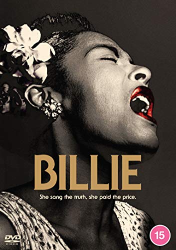 DVD cover featuring a black-and-white image of Billie Holiday singing with red lips.