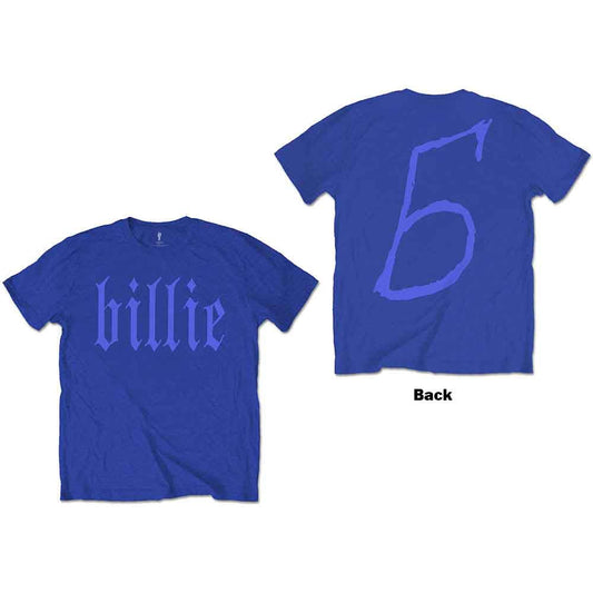 Man wearing a white t-shirt with "billie" in gothic lettering.