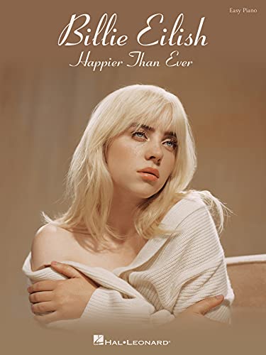 Billie Eilish with blonde hair wearing a white sweater on a sheet music cover.