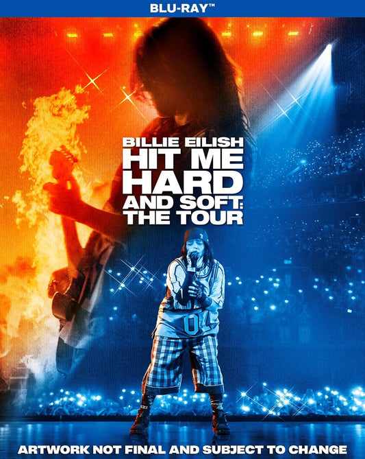 Billie Eilish concert Blu-ray cover with artist in performance lighting.