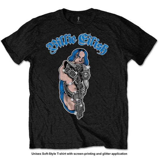 Black Billie Eilish t-shirt with glittery "Bling" text, size XXX-Large.