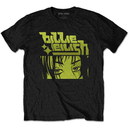 Medium fit t-shirt with Billie Eilish anime-style logo graphic.